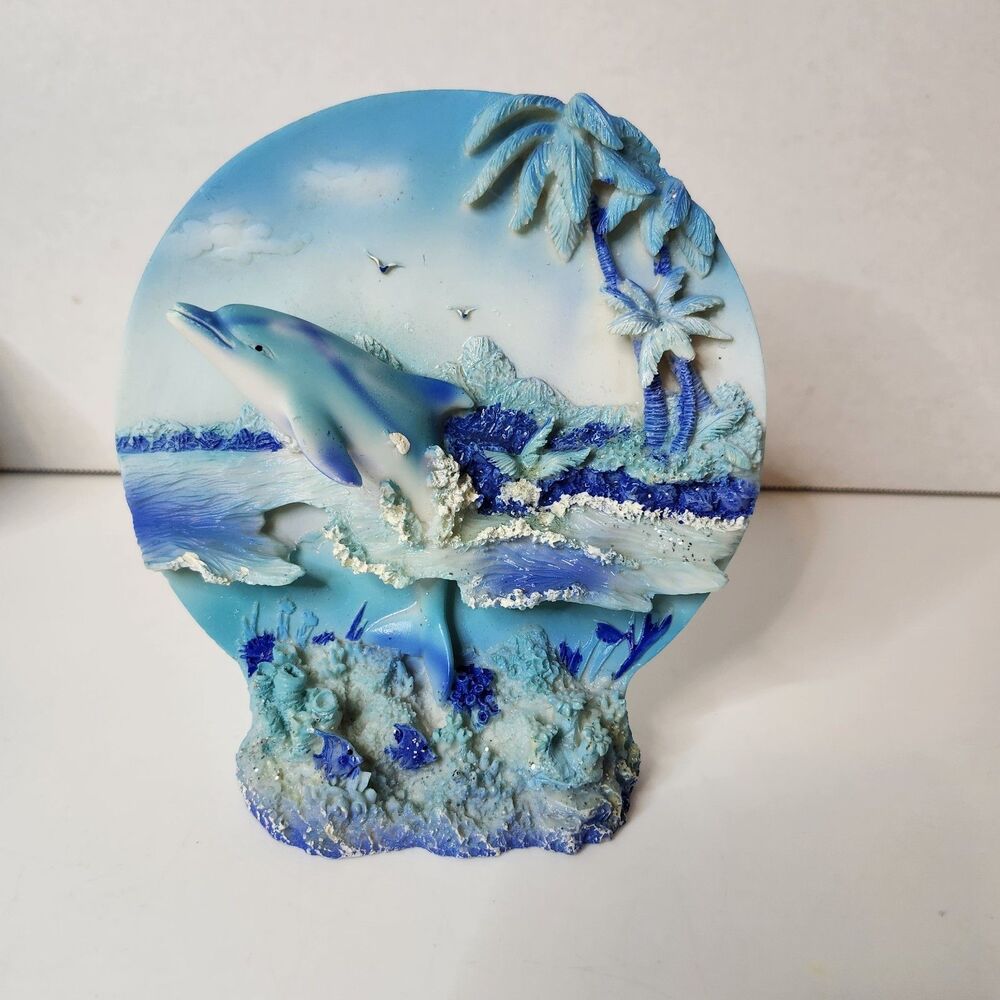 Decorative Ocean Scene Dolphins 6"  Plate Stand Figurine Nautical Decor